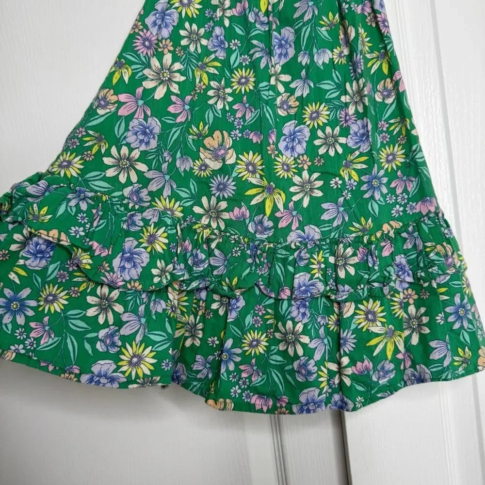 Old Navy Floral Print Knee Length Dress Sleeveless Cotton Blend Ruffled Green 4T